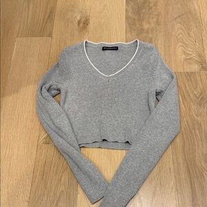 Brandy Melville Gray V-Neck Ribbed Top